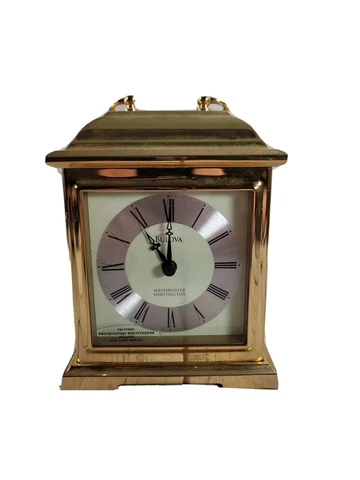 Bulova Vintage Rare 24 hr Chime Mid Night Chime Mantel Clock Gold Fiinsh 6.5 X 5 Cover