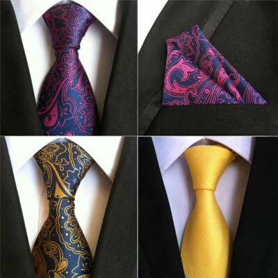 Men Floral Paisley Wedding Tie & Pocket Square Hanky Handkerchief Matching Set - Image 1 of 4