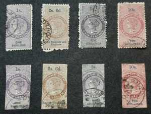 (NZL-130c) NEW ZEALAND QV STAMP DUTY Revenue POSTAL FISCAL Used Set of 8 stamps - Picture 1 of 5