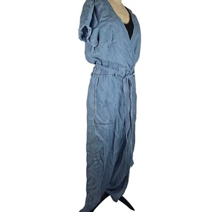 Abercrombie & Fitch Jumpsuit Chambray Belted Short Sleeve Blue Women's L Y2k 90s - Picture 1 of 11