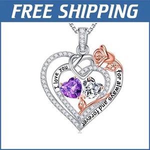 Engraved Heart Pendant Necklace with Double Birthstone - Perfect Gifts for Women - Picture 1 of 10
