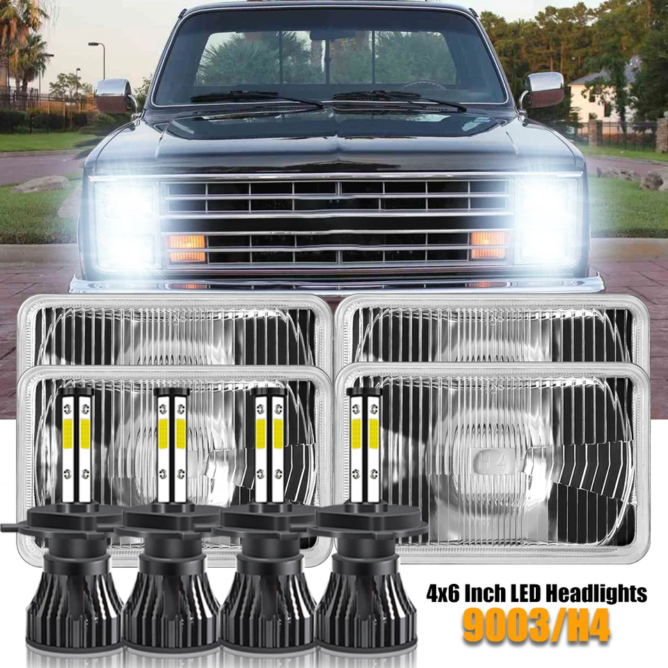 4PCS 4"X6" LED Headlights High-Lo Beam Fit Chevy C10 Pickup 1981-87 Ford Mustang Foto 1 de 4