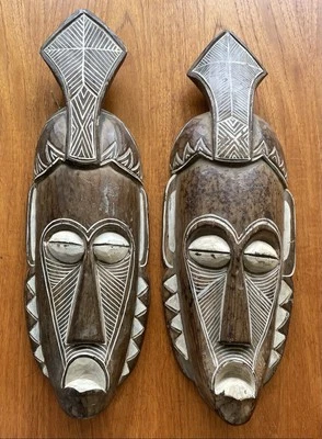 Juego de 2 MASCARILLAS TIKI 20" INDONESIAS ARTE DE PARED ISLA DECORACIÓN DEL HOGAR BAR TRIBAL TROPICAL Foto 1 de 4