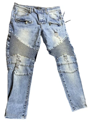 Balmain Paris W32 L25 Motoqueiro Cintura Média Designer Exclusivo Desgastado - Imagem 1 de 4