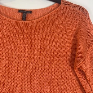 Eileen Fisher Crochet OpenKnit Organic Cotton Lightweight Top Orange Women's S/P - Picture 1 of 10