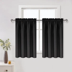 Black Short Blackout Curtains for Small Window, Thermal Insulated Energy Saving - Picture 1 of 9