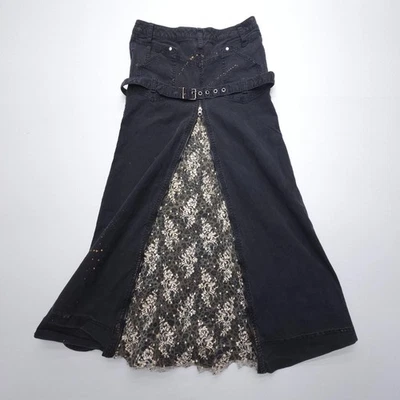 复古 Lip Service 长裙中号哥特式拉链花卉花边金属银色 — 第 1/4 张图片