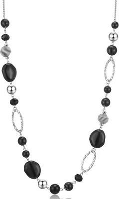 Collana Lunga in Argento Con Perline Da Donna Collana Catena Lunga Di Perle E Cr - Immagine 1 di 4