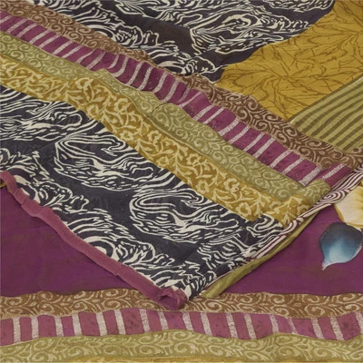 Sanskriti Vintage Sarees 100% Pure Georgette Silk Printed Sari 5+Yd Craft Fabric - Image 1 of 4