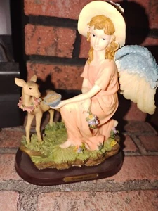 Vintage Giovanni Collection Angel Fairy Feeding Deer Figurine Gorgeous - Picture 1 of 7