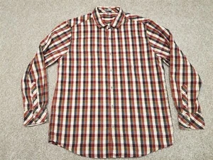 HornyToad Shirt Mens Large Red Blue Plaid 100% Organic Cotton Long Sleeve Button - Picture 1 of 12