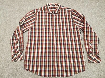 HornyToad Shirt Mens Large Red Blue Plaid 100% Organic Cotton Long Sleeve Button - Image 1 of 4