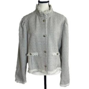 Cato Blazer Gold button Frayed hemline, collar & cuffs Size XL Creme brown tweed - Picture 1 of 10