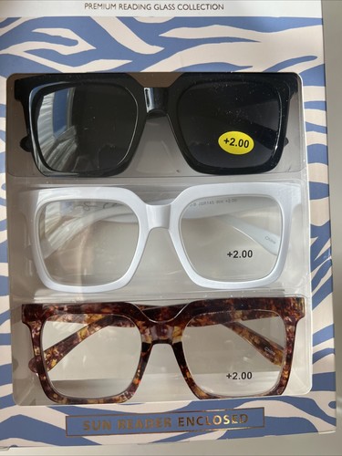 NEW?+2.00 3 Pairs Jessica Simpson Oversized Square Reading Glasses SUN☀️Readers