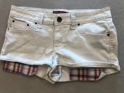 Pantalones Cortos de Jean Red Remache Para Mujer 13 Gris Claro Bolsillo a Cuadros Informales Foto 1 de 4