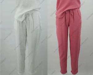MARKS and SPENCER M&S PINK MUSLIN COTTON LOUNGE PANTS PYJAMA BOTTOMS JOGGERS - Picture 1 of 17