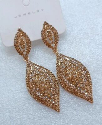 1 paar Ohrringe Hängend Clip Oval Champagner/silberfarben Strass Modeschmuck - Bild 1 von 4