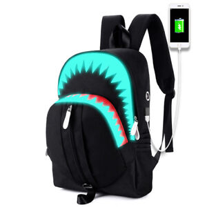 Men Night Luminous Backpack Shark Laptop Chest Teenagers School Travel Bag