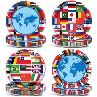 Wiooffen 80Pcs International World Flags Plates Around the World Globe Party ... - Image 1 of 4
