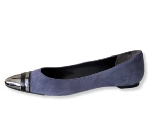 Enzo Angiolini Shoes Eacaulin Blue Suede Metallic Pointed Toe Flats Size 7.5 NEW - Picture 1 of 11
