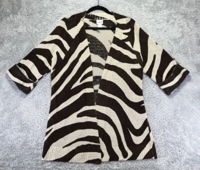 Cárdigan Suéter Mezcla Lino Cebra Animal Marrón Pestaña Enrollable Lagenlook Mediano Chicos Foto 1 de 4