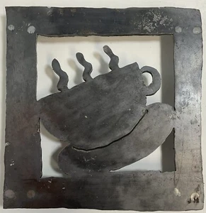 Kaffee Cappuccino Tasse Metall Untersetzer Volkskunst gebraucht Küche - Bild 1 von 4