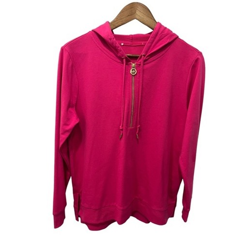 CAMICIA CON CAPPUCCIO MICHAEL KORS BARBIE ROSA PULL OVER LS 1 4 ORO LOGO ZIP