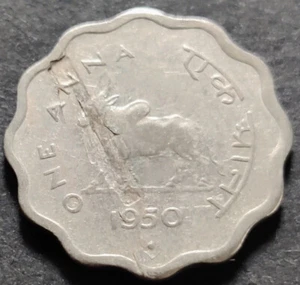India Rare BULL Coin - 1 Anna, 1950, Bombay Mint, VF Copper-nickel coin - Picture 1 of 2