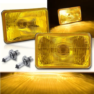 4X6 Semi Sealed Stock Yellow Glass H4 Headlight Halogen Light Bulb 55/60W Pair - Image 1 of 4
