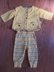 First Moments Girls Yellow 2 Piece Jacket Floral Matching Pant Sz 6-9 Month VGUC - Picture 1 of 3