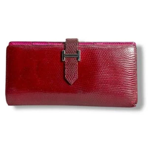 HERMES Bearn Lizard Long Wallet Red/Pink Silver Harware Used Woman Made in 2006 - Bild 1 von 6