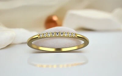 14K Solid Gold 9 Diamond Wedding Ring  / Thin Diamond Wedding Band /Gift for Her - Image 1 of 3