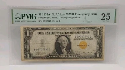 1935A $1 Silver Certificate WWII North Africa Fr. #2306 PMG VF 25 - Image 1 of 2