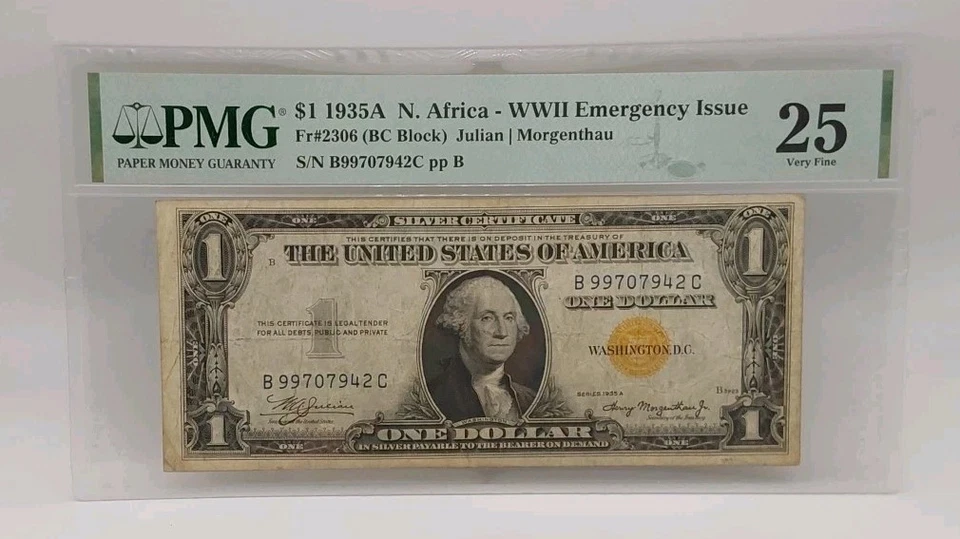 1935A $1 Silver Certificate WWII North Africa Fr. #2306 PMG VF 25 - Image 1 of 2