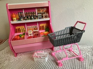 De colección 1991 Barbie Supermercado Rosa Tienda de comestibles Estante Carro Cesta de comida Mattel - Imagen 1 de 24