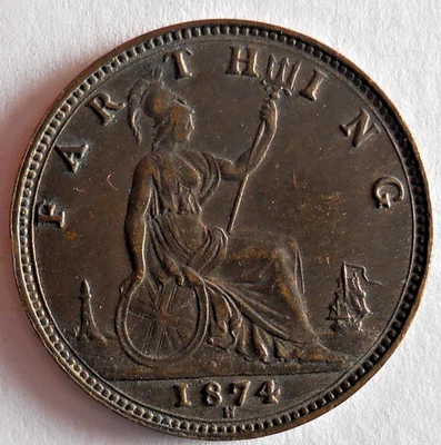 1874 H GREAT BRITAIN FARTHING - AU SHARP - FECHA RARA - Alto valor - Lote #D1 Foto 1 de 2