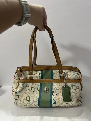 Bolso Cartera Coach Signature F15162 Multicolor Verde Rayas 12x8x6 Foto 1 de 4