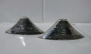 Japanese Solid Silver 950 Mount Fuji Salt Pepper Shakers Nippon Bank Commision - Picture 1 of 10