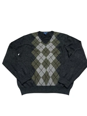 Suéter Joseph Lyman de cachemir puro para hombre XL cuello en V gris argyle Foto 1 de 4