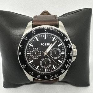Fossil BQ2294 Men Brown Leather Strap Black Analog Dial Chronograph Watch HME615 - Picture 1 of 11