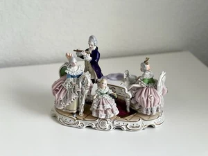 Vintage Dresden Musician Family Lace Porcelain Figurine - Picture 1 of 5