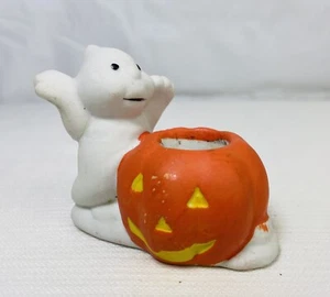 Vintage Halloween Miniature Ghost Jack O Lantern Taper Candle Holder Figurine  - Picture 1 of 6