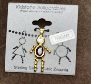 Kidstone Sammlerstücke Charm Anhänger Amethyst Kubisch Zirkonia Sterlingsilber Gold - Bild 1 von 1
