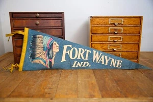 Vintage 1940's Fort Wayne Indiana Pennant Banner Football School flag Indians - Picture 1 of 7