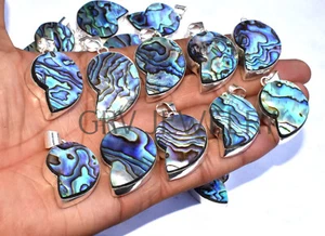 100pcs Abalone Shell Gemstone Ammonite Shape Pendant 925 Silver Plated Wh-130 - Picture 1 of 9