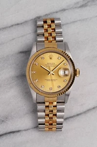 Rolex Datejust Ref 16233G Champagne Diamond Dial 18K Gold Two Tone 36mm. - Picture 1 of 5