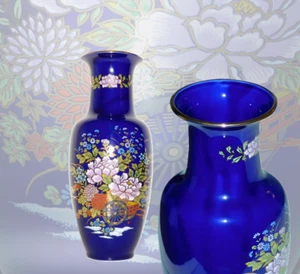 Vintage Japanese COBALT BLUE Bud Vase Hand Painted   - Picture 1 of 15
