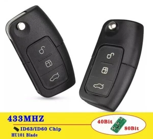 Fits Ford Focus 3 2 Mondeo Fiesta 3 Button 433MHz 4D63/4D60 Car Key Remote Fob - Foto 1 di 6