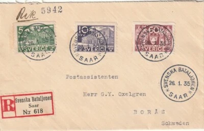 SWEDEN: Registered cover, Swedish Battalion in SAAR 1935, Scarce. (1) - Image 1 of 3