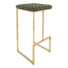 LeisureMod Quincy Stitched Leather Gold Metal Bar Stools in Olive Green